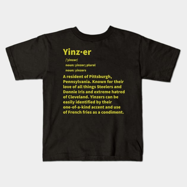 Yinzer, gold print Kids T-Shirt by Karma Chameleon